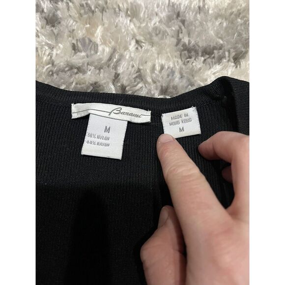 Barami Black Tan Striped Blouse Top Sz M - Picture 2 of 3